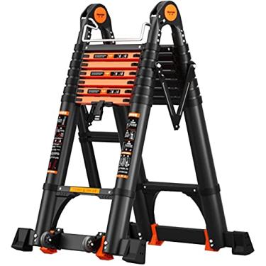 Imagem de OKUOKA Escadas, escada telescópica alta com barra estabilizadora, escada de extensão multifuncional de alumínio resistente para uso doméstico industrial de telhado, 150 kg/3 m + 3,3 m