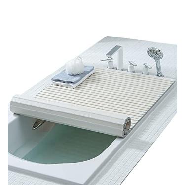 Imagem de YF BATHROOM Capa dobrável à prova de poeira para banheira, placa de resina dobrável antipoeira doméstica, prateleira de banheira, tampa de banheira com persiana experiência de spa, branca