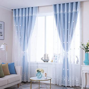Imagem de Cortinas de renda para sombreamento duplo, cortinas blackout de camada dupla com painéis brancos transparentes, painéis sólidos cortinas com isolamento térmico, cortinas forradas, cortinas de ilhós