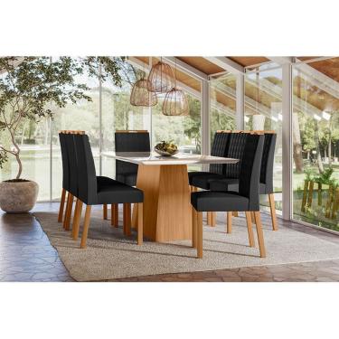Imagem de Mesa de Jantar 180cm Ambiente Bárbara com Vidro Ype Off White e 8 Cadeiras Mariana Ype Veludo Preto – New Ceval