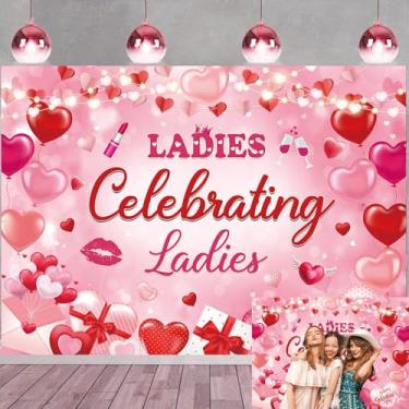 Imagem de Pano de fundo para o dia de Galentines Happy Galentine's Day Banner Ladies Celebrating Ladies Photography Backgroud for Girls Pink Galentines Day Decorações de festa cabine fotográfica (94 x 70