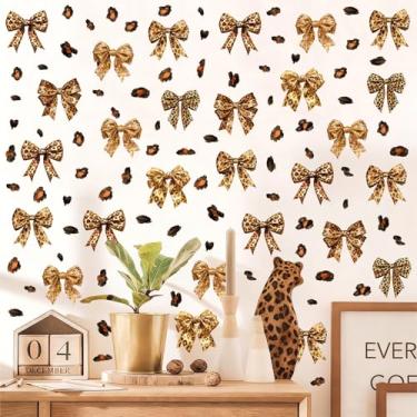 Imagem de Decalques de parede com laço de leopardo adesivos de parede estéticos de guepardo adesivos de parede com laço fofo aquarela boho estampa animal adesivos de bolinhas coquette gravata borboleta adesivo