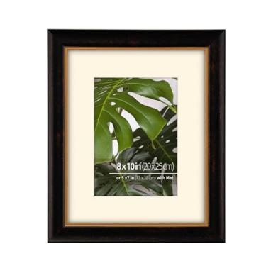 Imagem de Eitida Moldura marrom vintage de 20 x 25 cm, moldura de madeira maciça feita à mão com acabamento interno de folha dourada antiga, fosca de 12,7 x 17,8 cm e proteção de vidro real com filtro UV