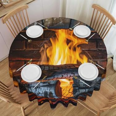 Imagem de Toalha de mesa redonda para lareira de Natal, impermeável, lavável, 152 cm, capa de mesa circular, protetor de mesa que pode ser amassado, para jantar, cozinha, festa, pátio, ambientes internos e