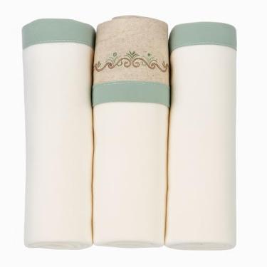 Imagem de Cueiro para Bebê 100% Algodão Kit com 3 Unidades 80x80cm | Tecido Suave e Respirável | Ideal para Enxoval, Maternidade, Naninha e Proteção Diária (Creme/Verde)
