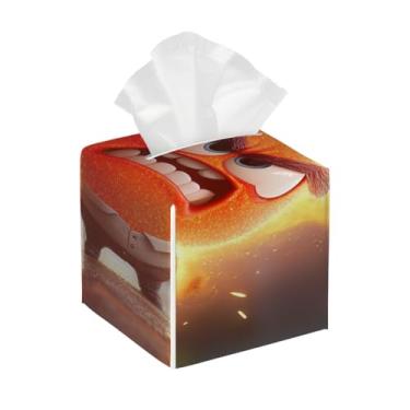 Imagem de Porta-lenços de papel quadrado de couro à prova d'água bonito desenho animado com raiva organizador de papel facial com cinto inferior cubo estojo de lenços para mesa, banheiro, escritório, mesa