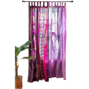 Imagem de Cortinas coloridas Sari com filtro de luz – cortinas boho, painel de dossel de cama, tapeçaria ou tratamento de janela cor turquesa (213 x 109 cm) (roxo)