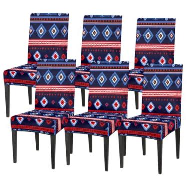 Imagem de hongjinglin Conjunto de 6 capas elásticas para cadeira de sala de jantar, capa protetora de assento étnica, asteca, retrô, removível, lavável, para cozinha, casa, hotel, banquete, festa de casamento