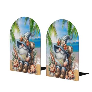 Imagem de Dwarfs Summer Seaside Large Wooden Bookends Decorative Bookend Antiderrapante Heavy Duty Book Ends for Office Desk Home Office Library School Study Decoration Book Divisores para prateleiras, 1 par