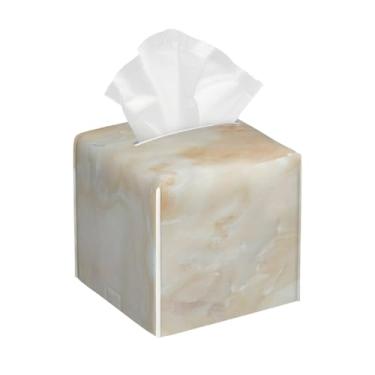 Imagem de Suporte quadrado de couro para caixa de lenços de papel, impermeável, com estampa de mármore, organizador de papel facial com cinto inferior, estojo de lenços para mesa, banheiro, escritório, mesa