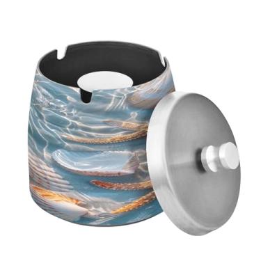 Imagem de Blueangle Cinzeiro de praia de verão com tampa para cigarros, à prova de vento/chuva, aço inoxidável, sem fumaça, inodoro, cinzeiro para uso interno ou externo (147)