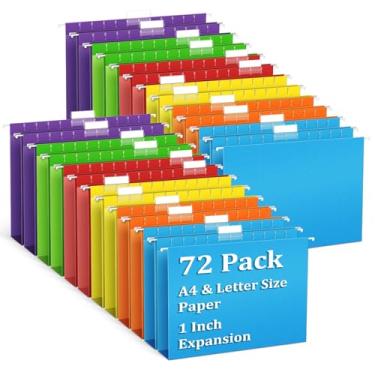 Imagem de V-Opitos Pacote com 72 pastas de arquivo suspensas de expansão de 2,5 cm, pastas suspensas tamanho carta com aba ajustável de corte 1/5, pastas de arquivos suspensas com capacidade extra, sala de aula