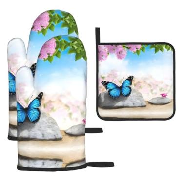 Imagem de Design Butterflies – Conjunto de cozinha essencial com 3 peças, luvas resistentes ao calor e aderência da tampa, proteção para churrasco no forno, design de armazenamento suspenso.