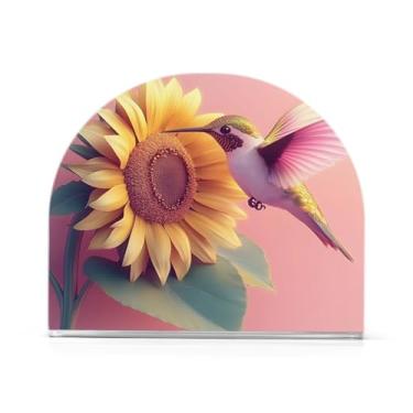 Imagem de xigua Lindo porta-guardanapos para beija-flores e girassóis para mesas, elegantes suportes de guardanapo de papel de placa acrílica, dispensador de papel de seda independente moderno para sala de