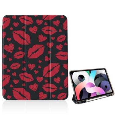 Imagem de OFQKOAKS Capa Red Lips Heart para iPad 11 polegadas (A16) 11ª 2025/iPad 10,9 polegadas 10ª geração 2022, [suporte para lápis + hibernar/despertar automático], capa protetora fina com suporte triplo e