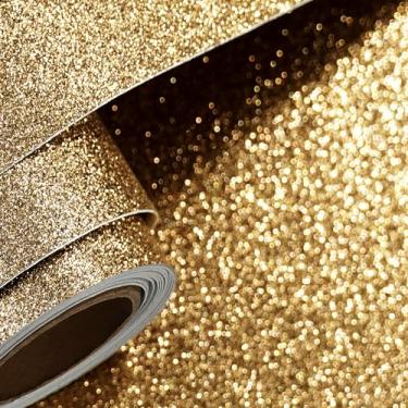 Imagem de FunStick Papel de parede de 40 cm x 609,6 cm brilhante dourado com glitter descascar e colar papel de parede com brilho dourado autoadesivo marrom glitter para paredes, armários, gavetas, tecido