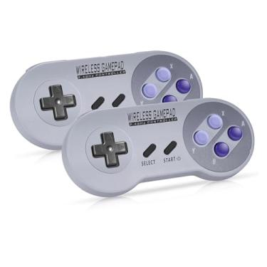 Imagem de Asopiram 2-Pack Wireless Controller for SNES Classic & Switch, 2.4GHz Retro Gamepad for SNES Classic, PC (Windows/Mac/Linux) with USB Receiver, Rechargeable