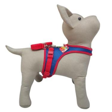Imagem de Peitoral Guia Cachorro Snob Dog Azul Vermelho Macho, M