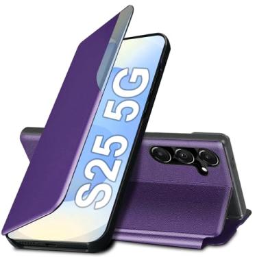 Imagem de Capa flip S25 para Samsung Galaxy S25 5G, capa de couro slim fit transparente para celular Samsung S25 com suporte, capa resistente à prova de choque, 6,2 polegadas (roxa)