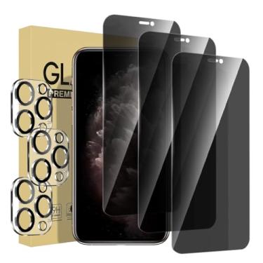 Imagem de Pacote com 3 protetores de tela de privacidade para iPhone 11 Pro [5,8 polegadas] + pacote com 3 protetores de lente de câmera antiespião, película de vidro temperado privada, [dureza 9H] - HD