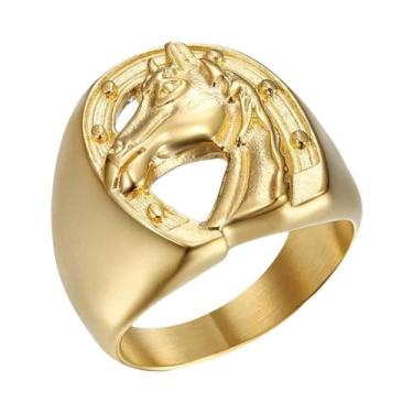 Imagem de Anel De Aço Inoxidável Dourado Estilo Punk Com Formato De Ferradura E 