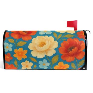 Imagem de TSENQUE Capas magnéticas para caixa de correio decorativas flores coloridas azuis desenhos animados vinil caixa de correio envoltório inverno moderno decoração de jardim tamanho padrão 52,56 x 45,8 cm