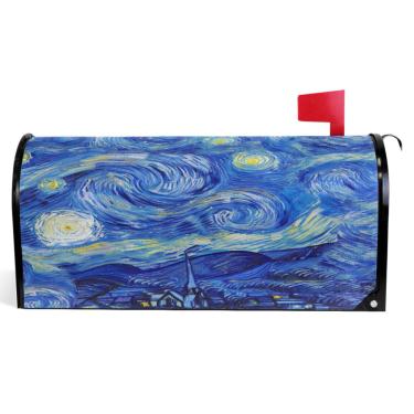 Imagem de TSENQUE Swirl Art Starry Night Blue Decorative Mailbox Magnetic Covers Vinyl Mailbox Cover Fall Modern Mailbox Garden Decor Tamanho padrão 52,6 x 45,8 cm