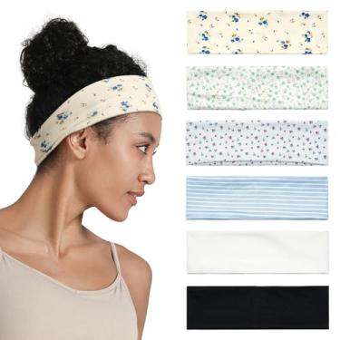 Imagem de Faixas de cabelo femininas antiderrapantes – Pacote com 6 faixas de cabelo de algodão macio e elástico para cabelo feminino – Bandanas esportivas modernas para ioga, treino, corrida, academia, uso