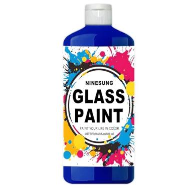Imagem de ninesung Tinta de vidro azul marinho, tamanho jumbo de 1 litro (1 litro), tintas de vitral a granel, esmalte e materiais de pintura de cerâmica para janelas de garrafas de vinho (azul marinho, 34 Fl