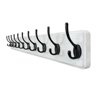 Imagem de Prateleiras suspensas Cabide de parede com 10 ganchos longos, cabide de madeira para parede(Multi-colored)