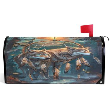 Imagem de TSENQUE Wolf Colorido Impressão Arte Decorativa Capas Magnéticas Vinil Caixa de Correio Envoltório Verão À Prova de Intempéries Feriado Caixa de Correio Decoração Tamanho Padrão 52,56 x 45,8 cm