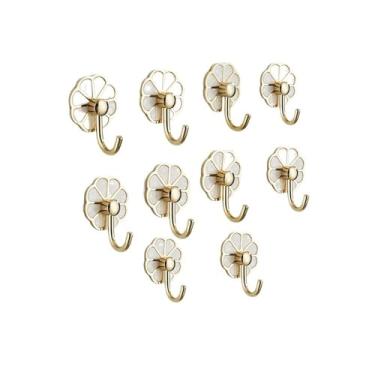 Imagem de Prateleiras suspensas Ganchos de casaco de metal sem furos, gancho de parede multiuso para chaves, toalhas, bolsas, copos, chapéus, pacote com 10(Gold)