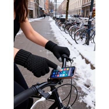 Imagem de Luvas de malha térmica masculinas e femininas, tela sensível ao toque, forradas com lã, grosso, inverno, quente, atividades ao ar livre, ciclismo, esportes, dirigir, clima frio (preto)