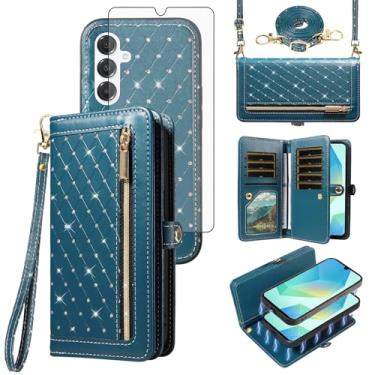 Imagem de Capa de telefone para Samsung Galaxy A16 5G/4G Carteira com zíper destacável capa magnética protetora de tela transversal alça de cordão Bling compartimentos para cartão de crédito A 16 16A SM-A166U