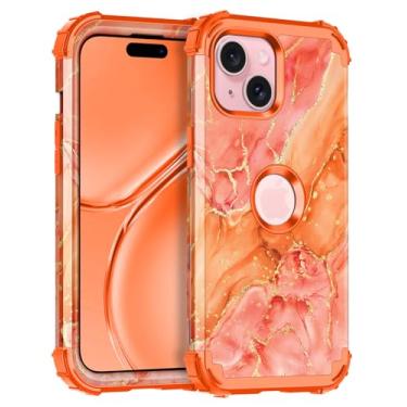 Imagem de Casetego Capa para iPhone 15 Plus, capa protetora resistente à prova de choque de três camadas para Apple iPhone 15 Plus 6,7 polegadas, laranja/dourada