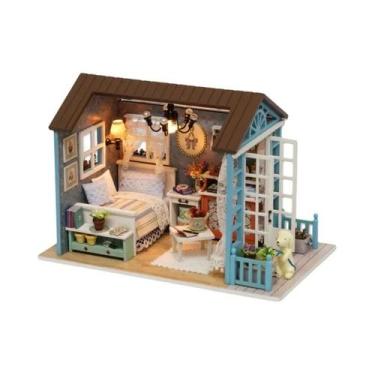 Imagem de Casa De Bonecas Miniatura DIY Brinquedo De Artesanato Em Madeira Decor