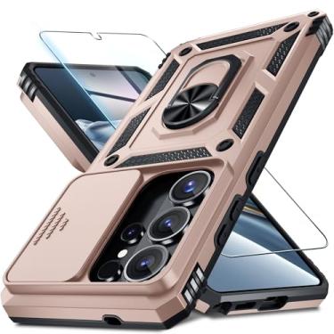 Imagem de Janmitta Compatível com Samsung Galaxy S26 Ultra, capa de lente de câmera deslizante embutida + protetor de tela + suporte de anel de dedo, capa de telefone de corpo inteiro resistente à prova de