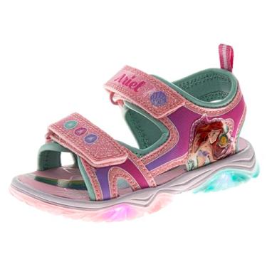 Imagem de Sandália infantil Disney com estampa de princesa Ariel Moana Stitch Minnie Mouse Frozen com luzes LED para uso ao ar livre, para meninas, tamanho infantil, criança pequena/criança grande, rosa, 16
