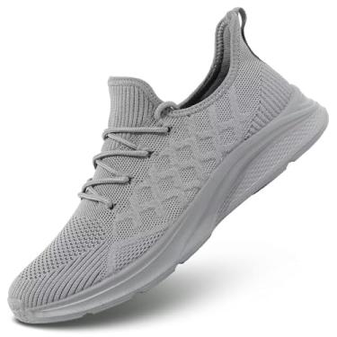 Imagem de Vooncosir Tênis de caminhada masculino, confortável, moderno, sem cadarço, para corrida, trabalho, tênis, esportivo, malha leve, Cinza, 39