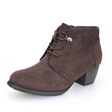 Imagem de VJH confort Botas femininas até o tornozelo, cadarço, bico redondo, confortável, salto baixo, botas sociais com zíper lateral, Chocolate, 6