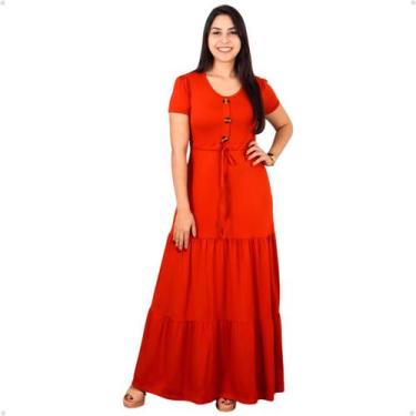 Imagem de Vestido Longo Malha Feminino Casual Três Botões Com Manga - 40 Graus M