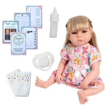 Imagem de Boneca Reborn Bebê Loira Princesa Conjunto Borboleta E Itens - Cegonha