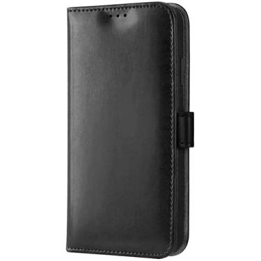 Imagem de KKFAUS Stent Function Flip Case para Apple iPhone 12 (2020) 6,1 polegadas, Carteira de capa de telefone à prova de choque de imitação magnética [Suporte de cartão] (Cor: Preto)