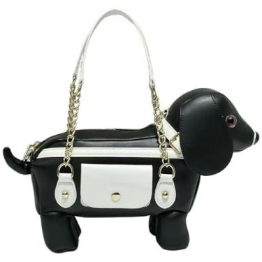 Imagem de Bolsa de ombro feminina de couro PU exclusiva novidade bolsa tiracolo fofa em forma de cachorro, 5, preto