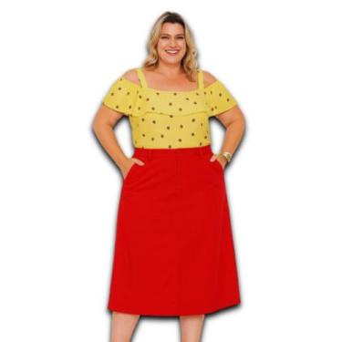 Imagem de Saia Longa Cargo Turin Plus Size com Detalhe Utilitário e Bolso, Verme