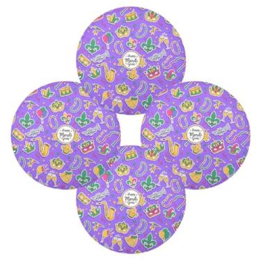 Imagem de Wassud Jogo americano conjunto de 4 tapetes de mesa redondos adesivos de festa de carnaval para cozinha e jantar tapetes laváveis resistentes ao calor decoração de mesa 39 cm