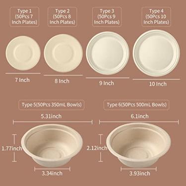 Imagem de 50 UNIDADES de Utensílios Jantar Descartáveis Compostáveis Papel Ecológico Degradáveis Feitos Polpa Cana-de-Açúcar para Churrascos Acampamentos Piquen