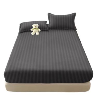 Imagem de Jogos De Lençol Com Elástico Listrado 400 Fios Solteiro 2 Peças Casal e Queen 3 Peças(Cinza Escuro,CASAL 03 Peças)