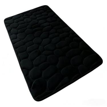 Imagem de Tapete de Porta para Banheiro 60cm - Estampa de Pedra, Fino e Prático, Ideal para Absorver Água, Proteger Pisos e Complementar Decoração (PRETO)