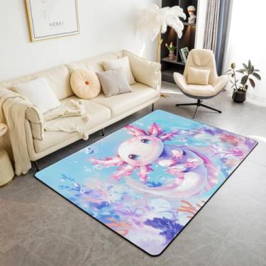 Imagem de Erosebridal Tapete Axolotl para meninas adolescentes, 4'28 cm x 3'7.6 cm Kids Cute Axolotl Carpet Cartoon Ocean Sealife Tapete de chão interior Kawaii Salamandra decorativa lavável